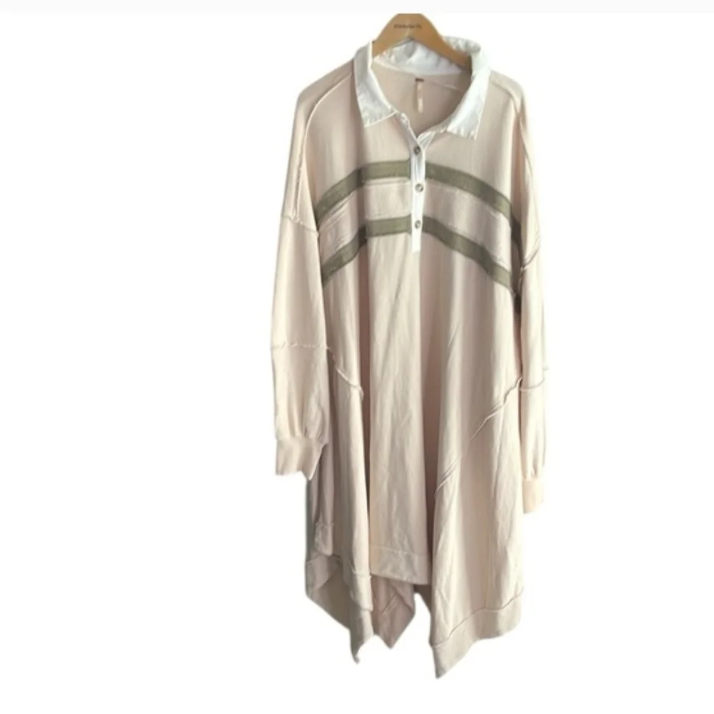 Free People Blair Oversized Sweatshirt Dress Oatmeal Combo Boho Large Lounge - Picture 2 of 15